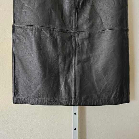 VTG SILVERLEAF Black Leather Pocket Snap Button Zipper Pencil Midi Skirt Sz 12 - Picture 8 of 16